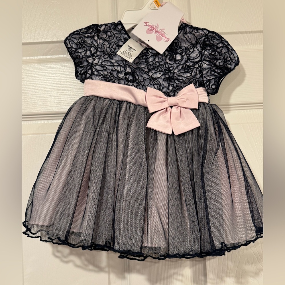 Bonnie Baby Navy and Pink Lace Dress